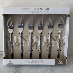 Brandani Diamond-Pattern Salad Forks - Set of 6 - Silver 7” long